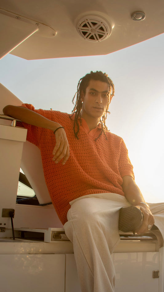 Orange 'Knitted' Polo
